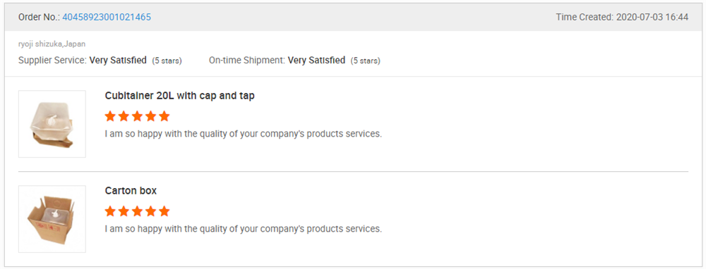 Positive feedback on product quality
